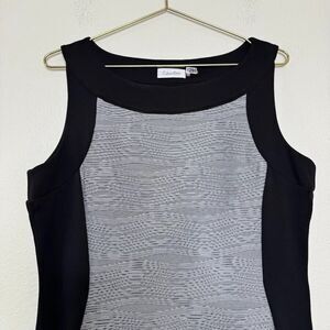 Calvin Klein Dress Size 14 Sheath Black Gray Slimming Sleeveless Career Office